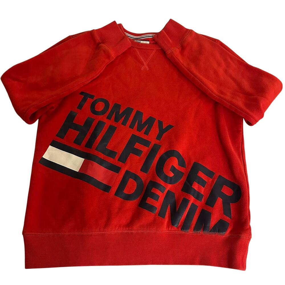 Vintage Tommy Hilfiger Denim Red/Navy Crewneck Sweatshirt- S - Picture 1 of 9